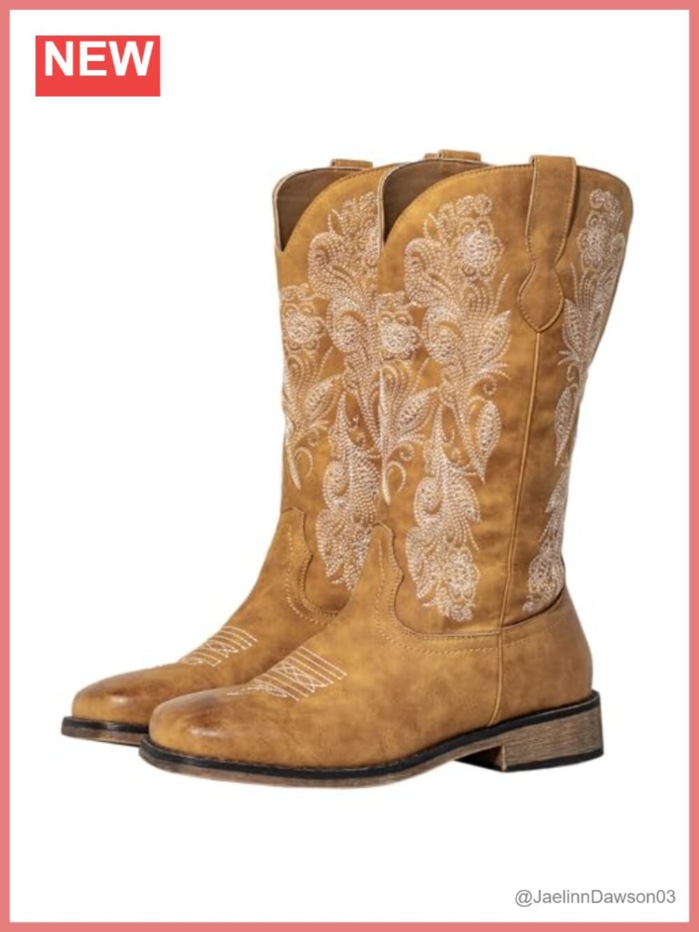 Wide Calf Cowboy Boots Square Toe Faux Leather Mid-Calf Western